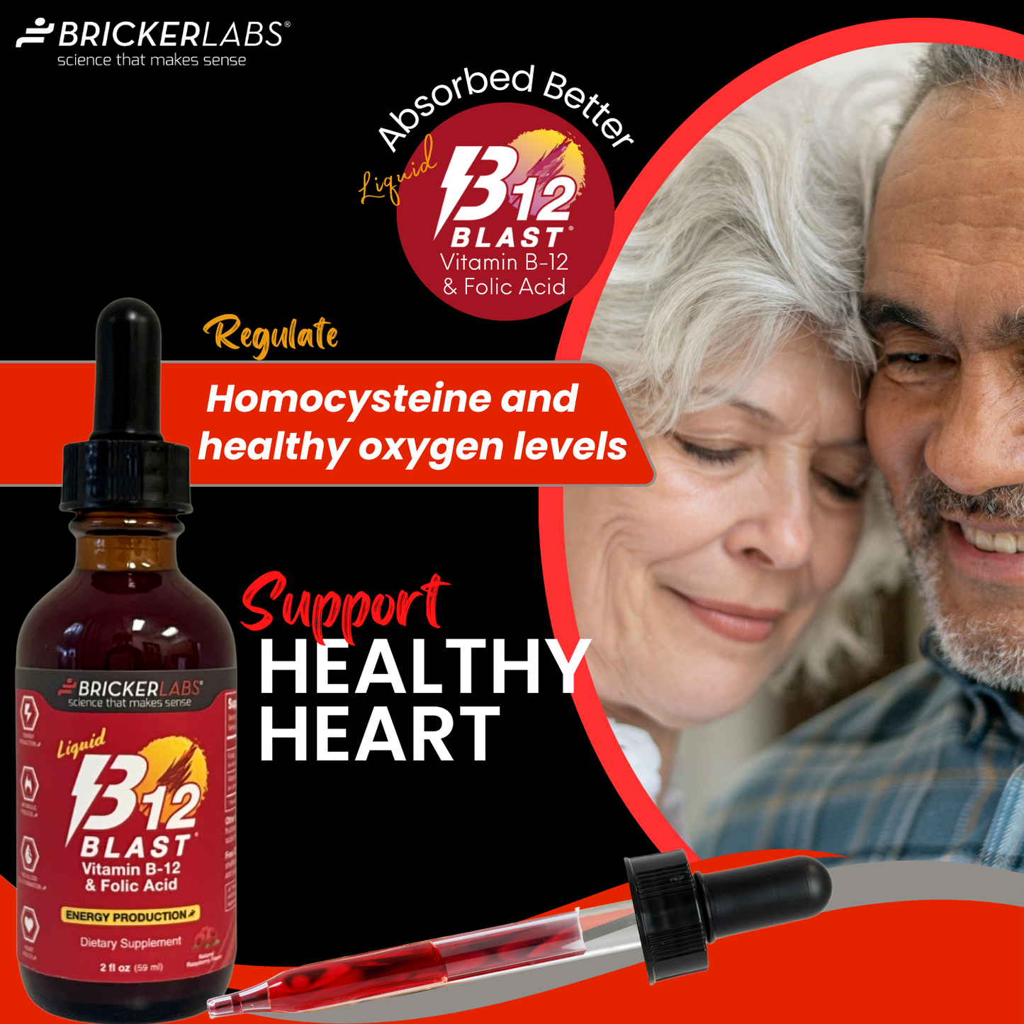 B-12 Blast® Vitamin B12 & Folic Acid - Sublingual Liquid Vitamin B12 - Energy Vitamins