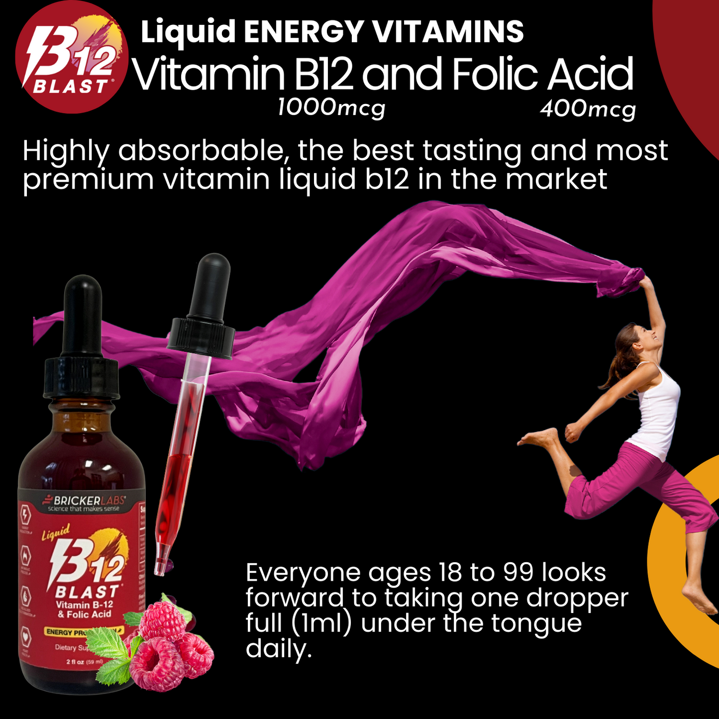 B-12 Blast® Vitamin B12 & Folic Acid - Sublingual Liquid Vitamin B12 - Energy Vitamins