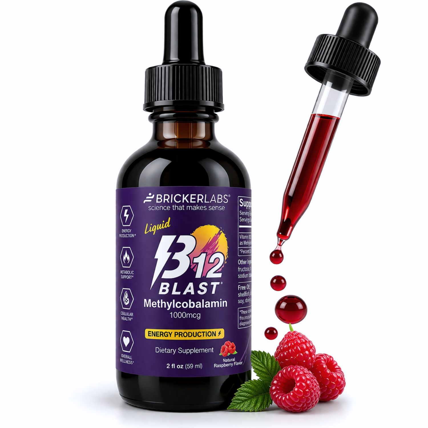Bricker Labs - B-12 Blast - Methylcobalamin - Natural Raspberry - 2 oz Bricker Labs - B-12 Blast - Methylcobalamin - Natural Raspberry - 2 oz