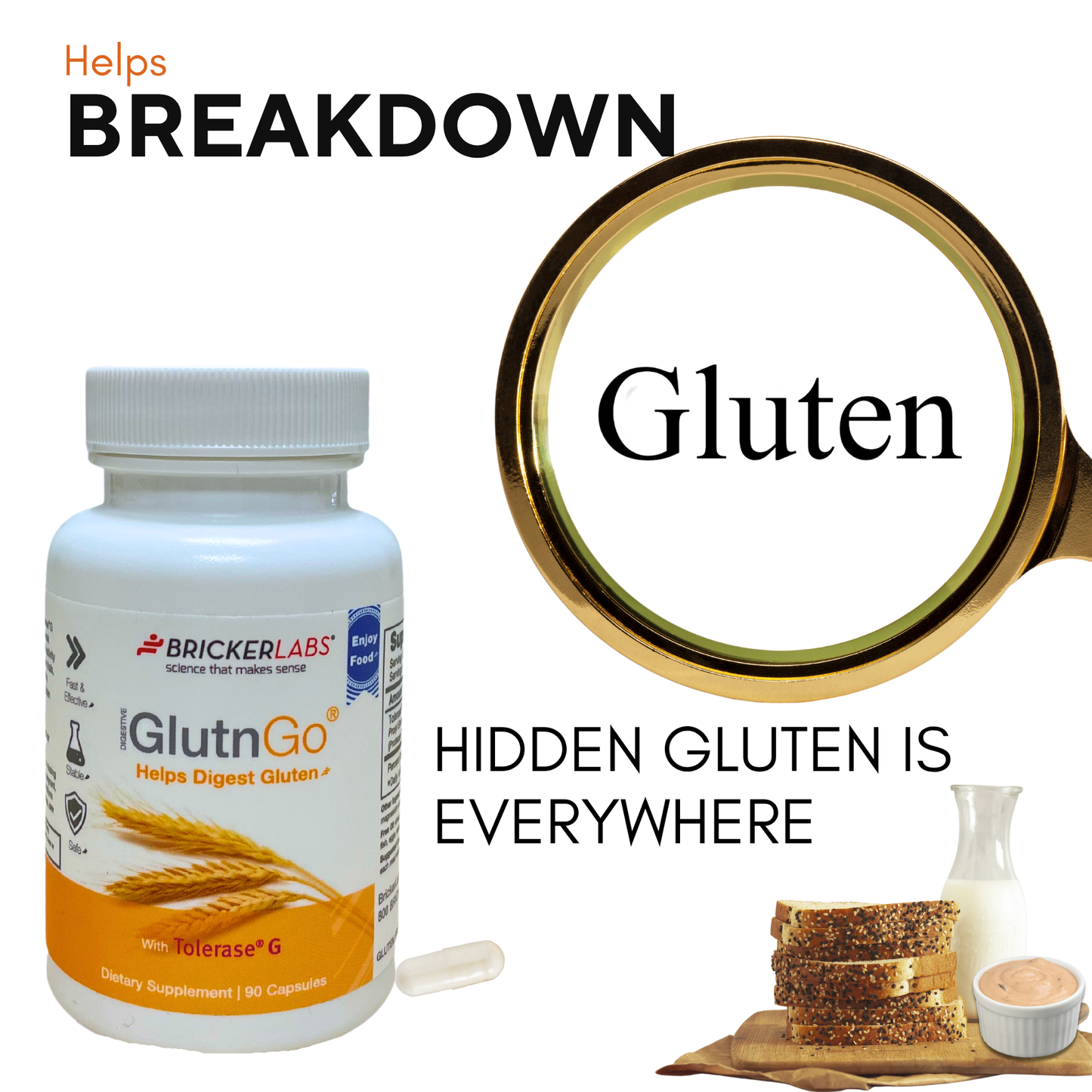 Bricker Labs GlutnGo with Tolerase G 100mg, 90ct