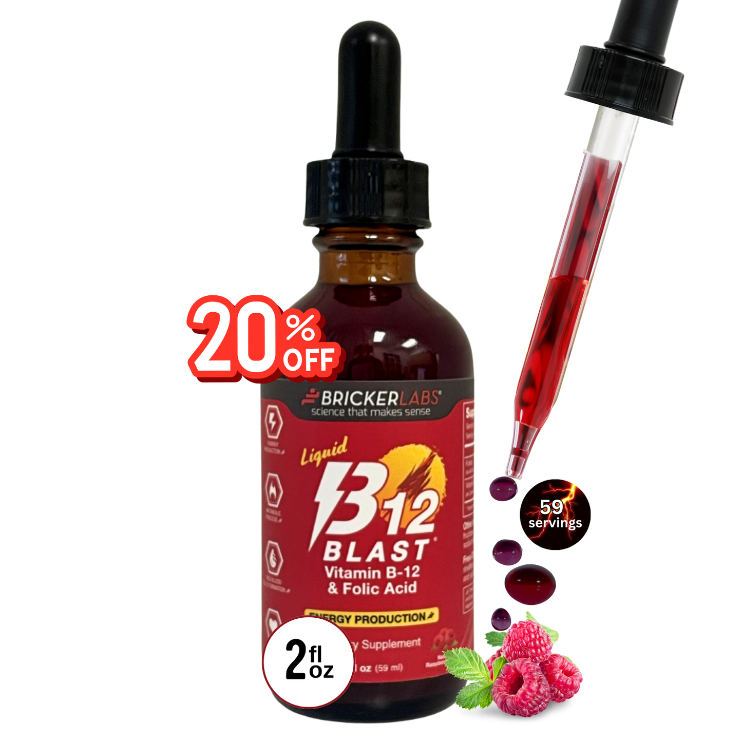 B-12 Blast® Vitamin B12 & Folic Acid - Sublingual Liquid Vitamin B12 - Energy Vitamins