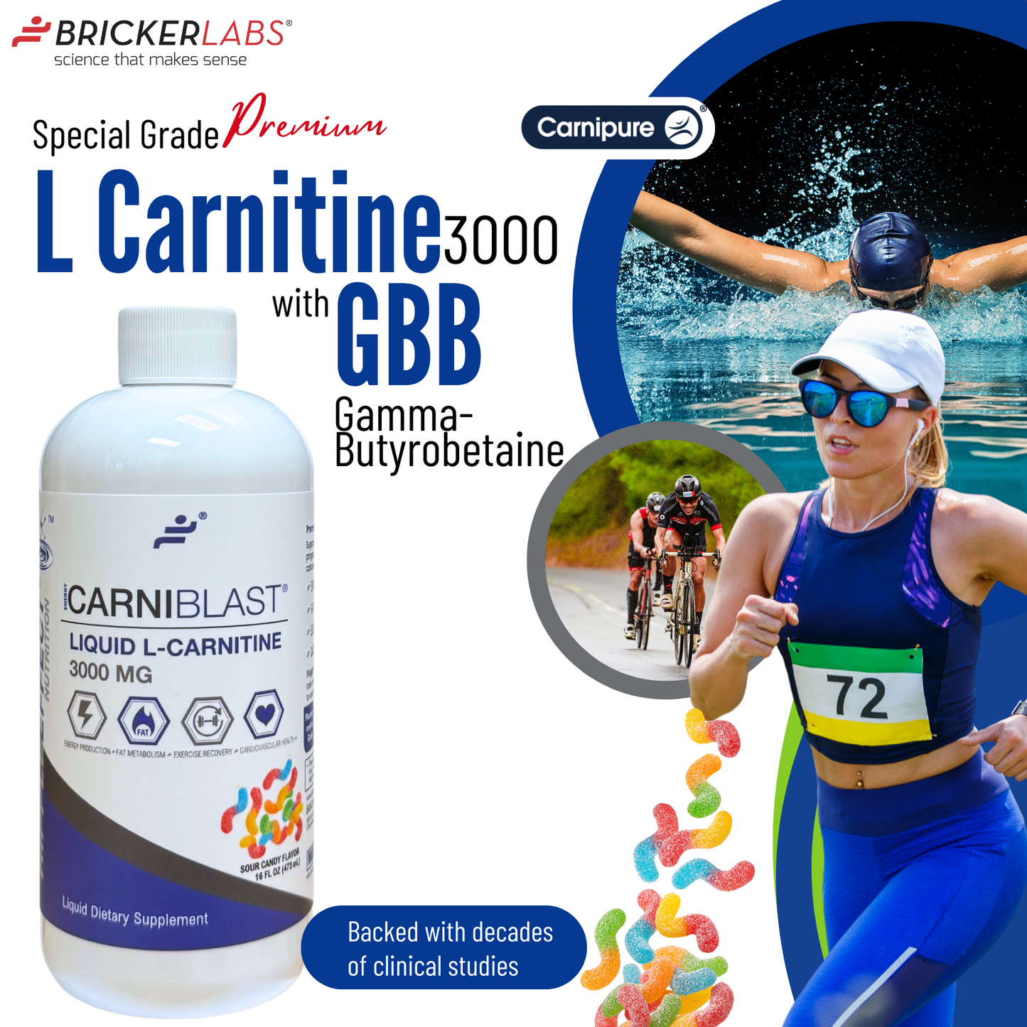 Bricker Labs CARNIBLAST Liquid L-Carnitine 3000mg plus GBB