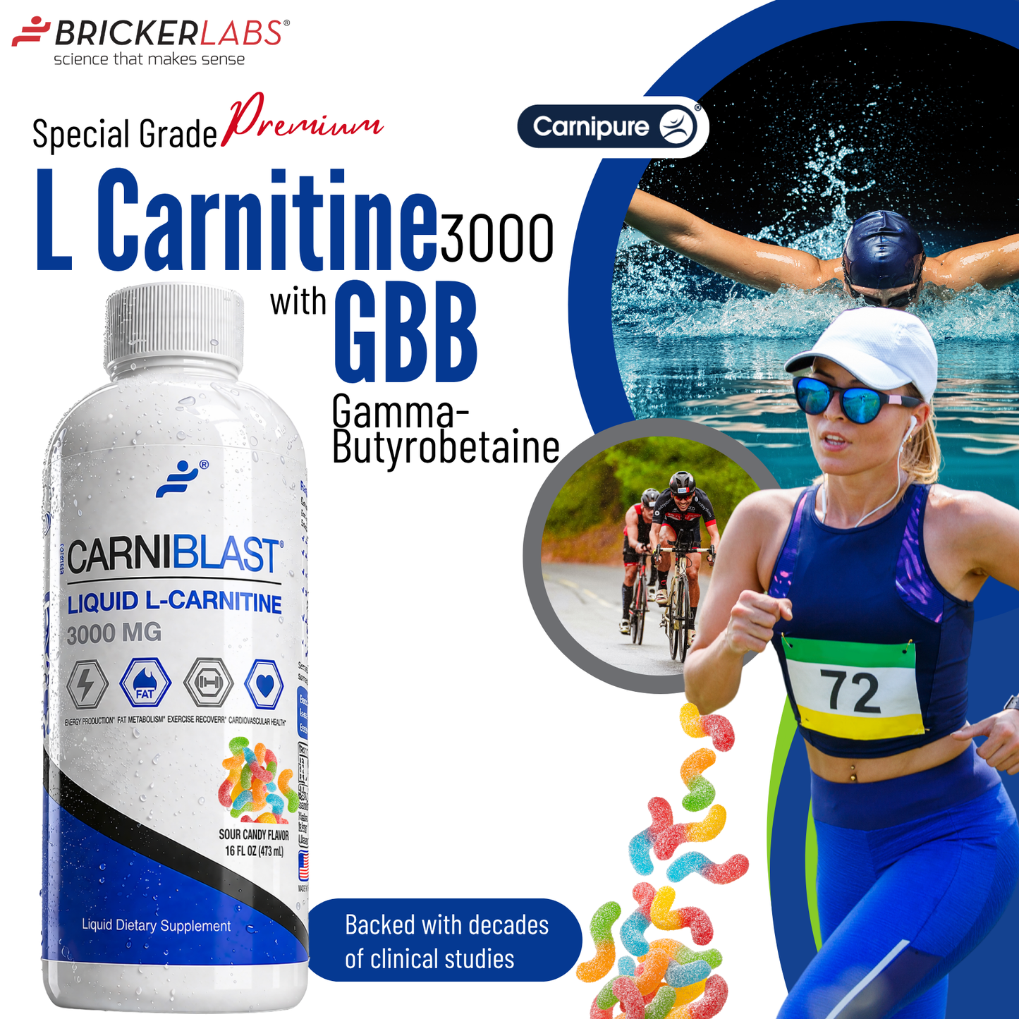 Bricker Labs CARNIBLAST Liquid L-Carnitine 3000mg plus GBB