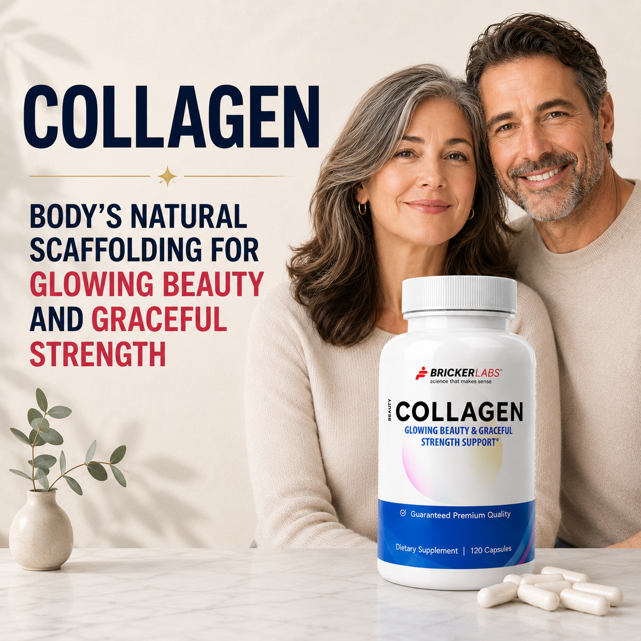 Collagen for Men & Women - Type I, III  Hydrolyzed Collagen Supplement 750mg, 1 collagen capsule daily - 120 servings