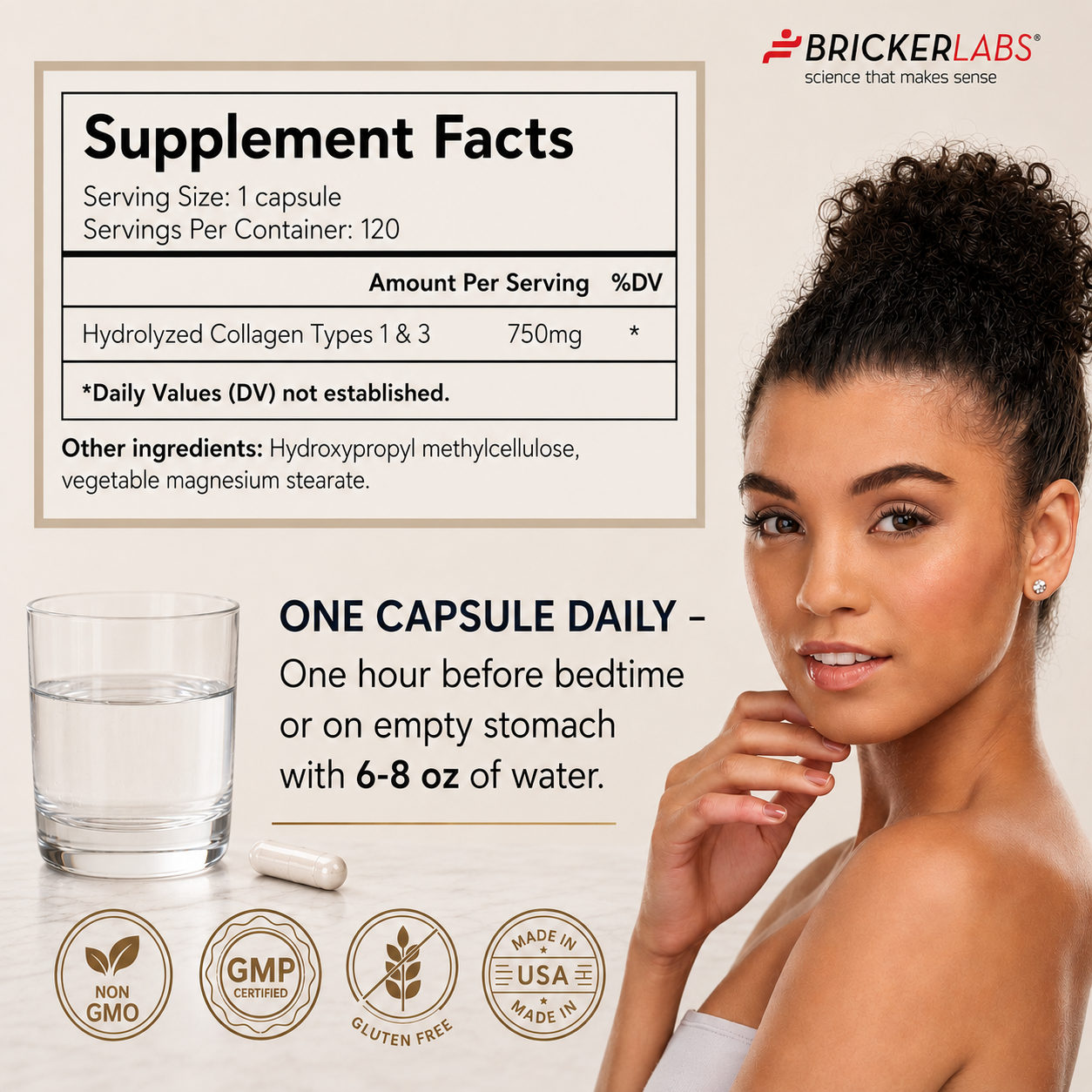 Collagen for Men & Women - Type I, III  Hydrolyzed Collagen Supplement 750mg, 1 collagen capsule daily - 120 servings