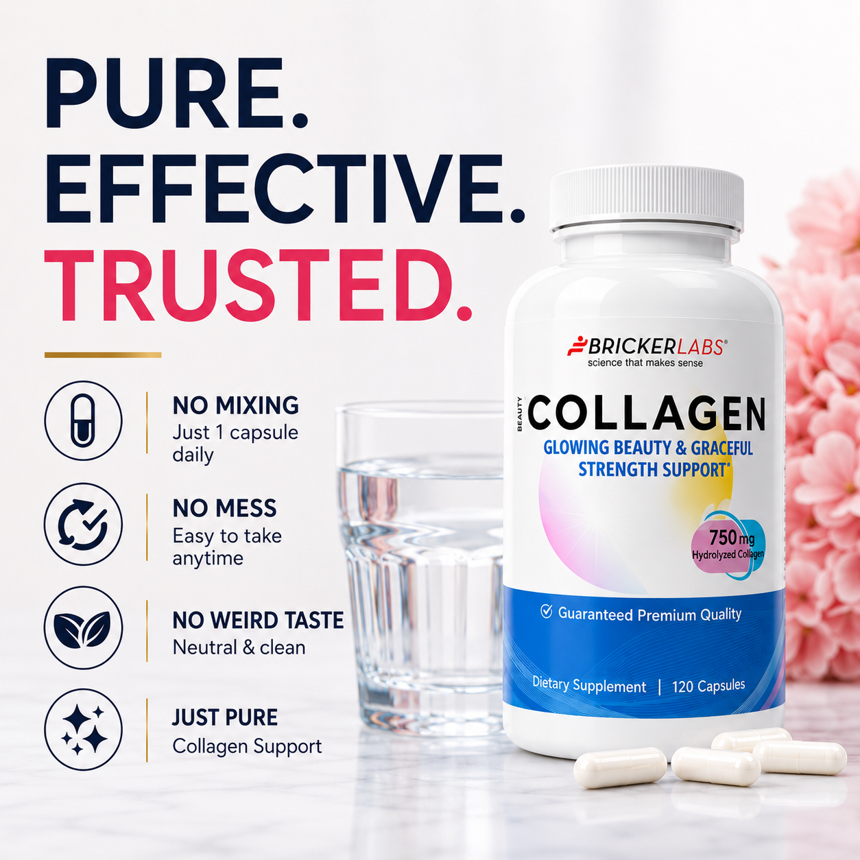 Collagen for Men & Women - Type I, III  Hydrolyzed Collagen Supplement 750mg, 1 collagen capsule daily - 120 servings