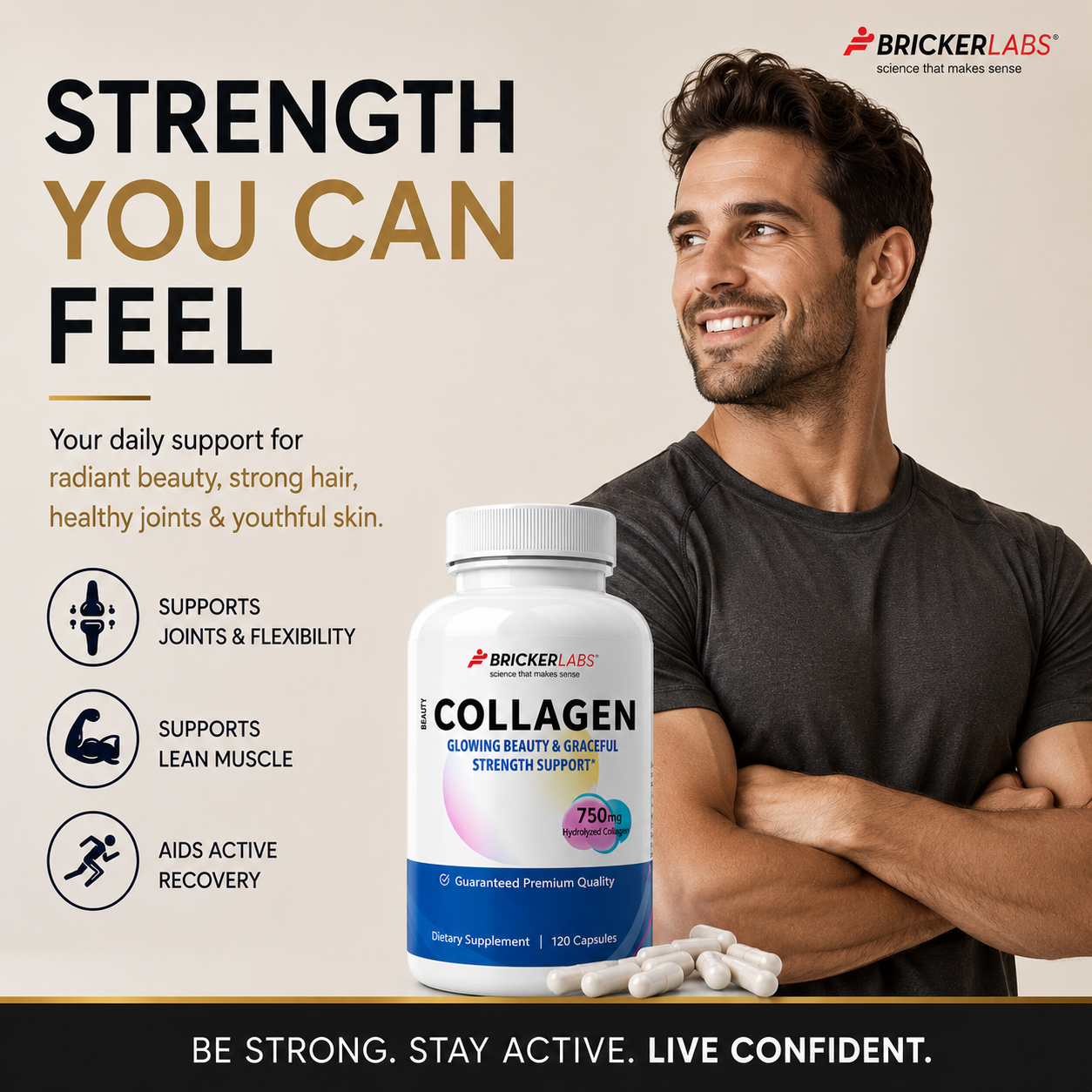 Collagen for Men & Women - Type I, III  Hydrolyzed Collagen Supplement 750mg, 1 collagen capsule daily - 120 servings