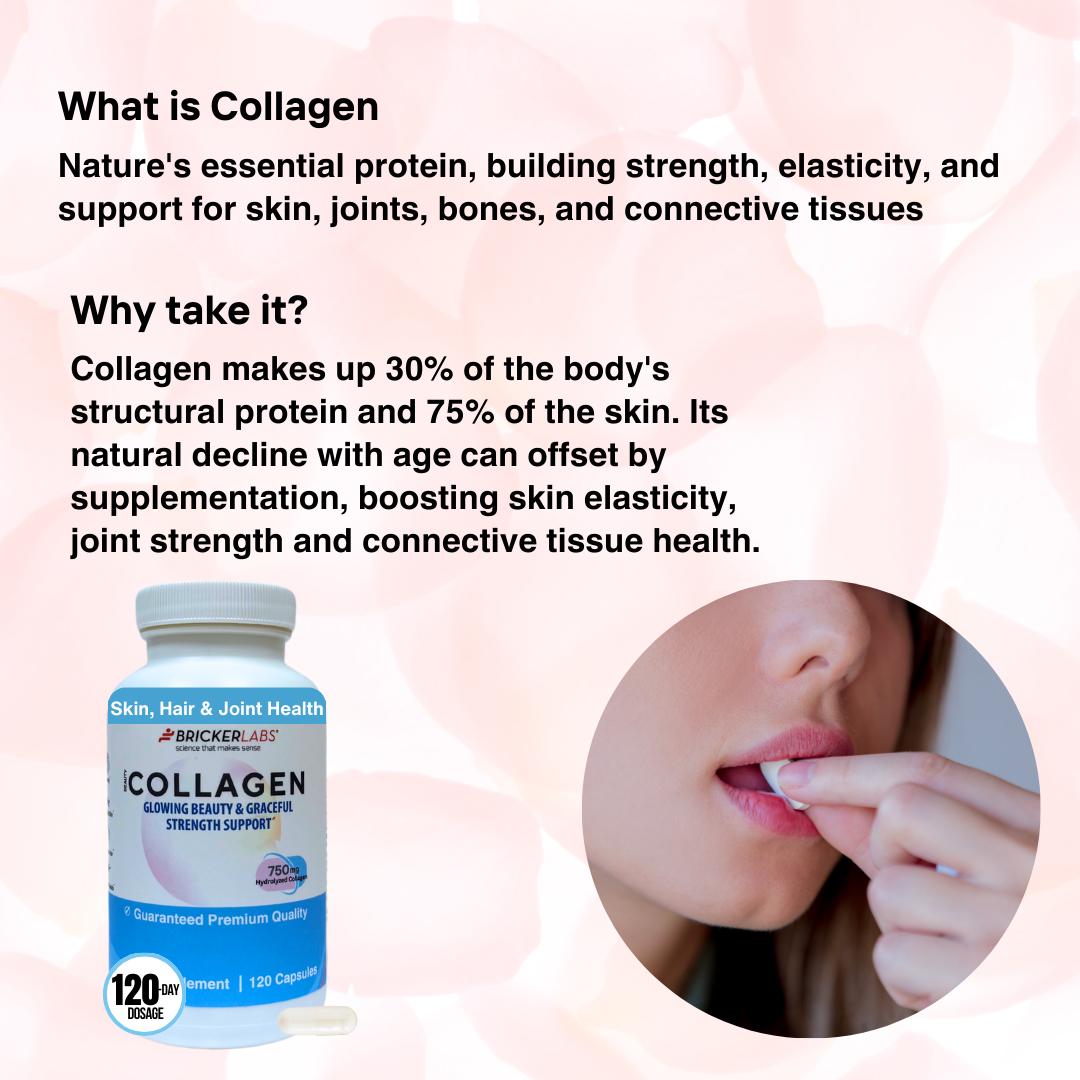 Collagen for Men & Women - Type I, III  Hydrolyzed Collagen Supplement 750mg, 1 collagen capsule daily - 120 servings