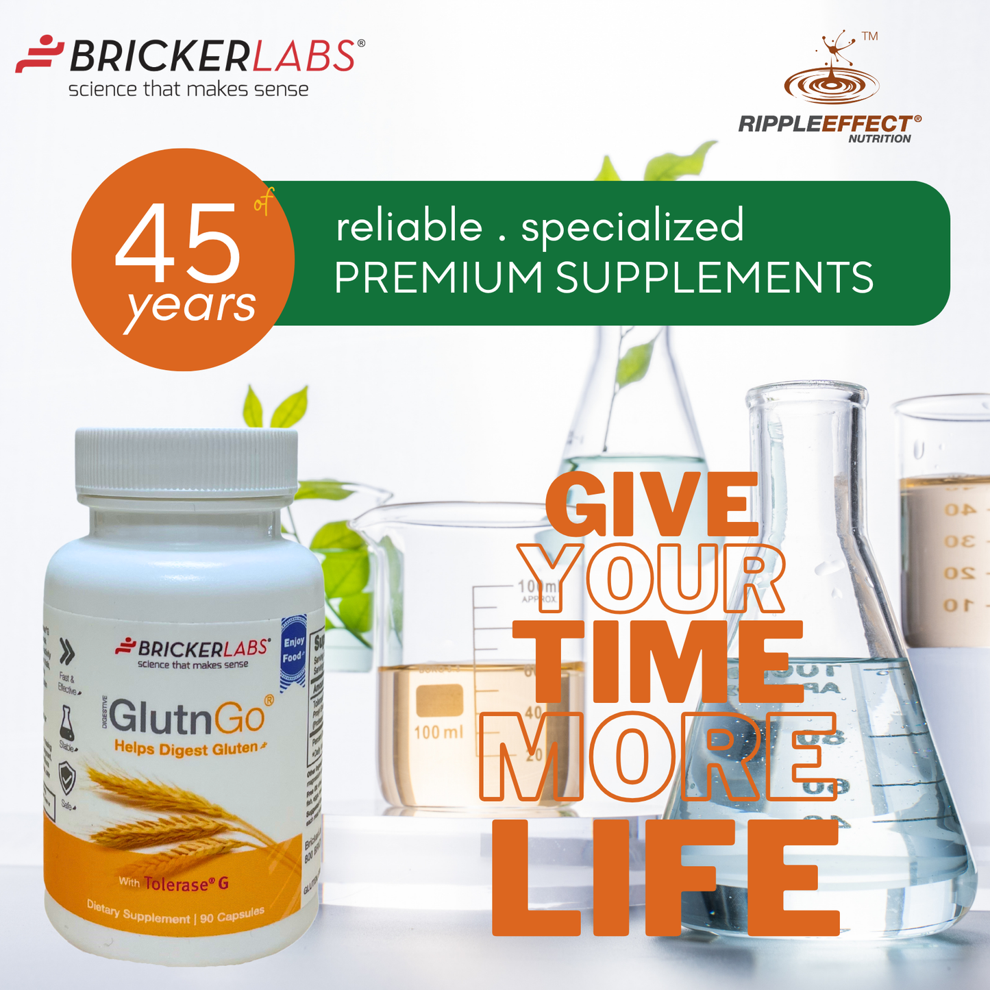 Bricker Labs GlutnGo  with Tolerase G 100mg, 90ct