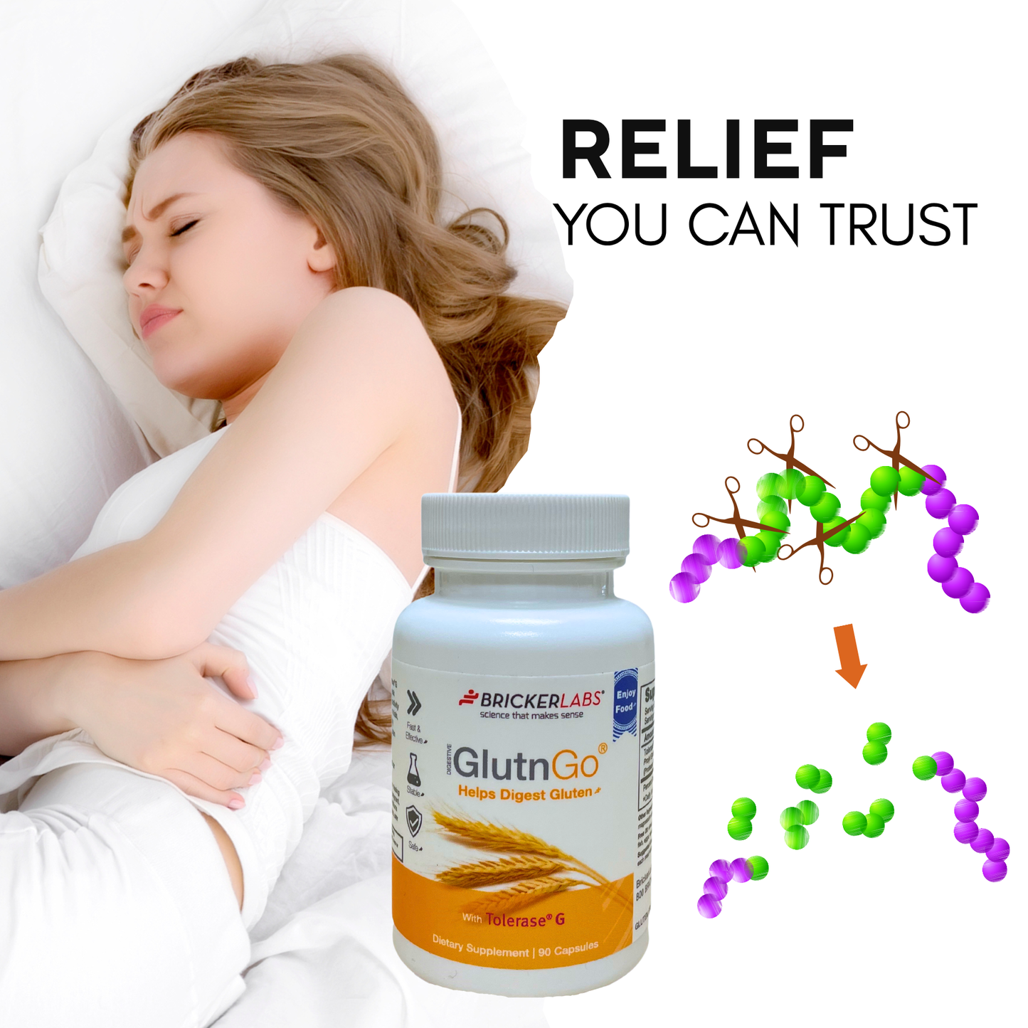 Bricker Labs GlutnGo  with Tolerase G 100mg, 90ct