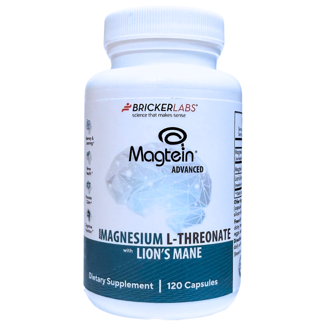 Bricker Labs Magtein® & Lion’s Mane-Advanced Magnesium L-Threonate Formula for Brain Health, Memory & Focus-Cognitive Support Supplement, 120 Capsules