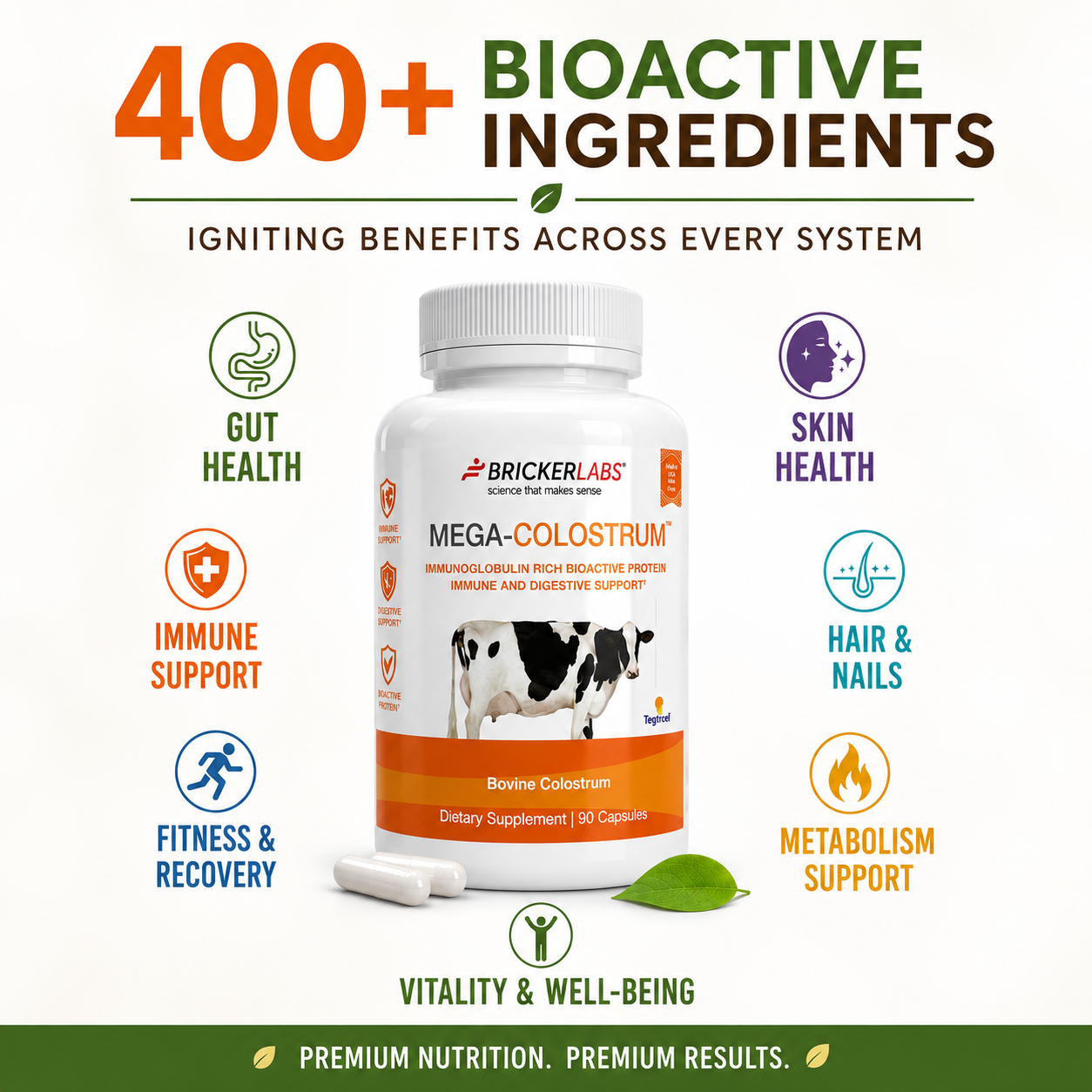 Mega-Colostrum Capsules, Gut Health, Immune Health, Healthy Skin & Hair 1000mg bovine colostrum 90 capsules
