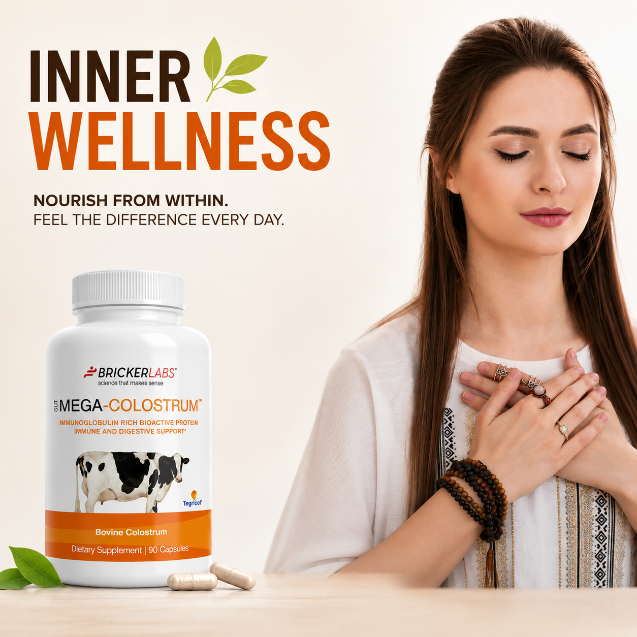 Mega-Colostrum Capsules, Gut Health, Immune Health, Healthy Skin & Hair 1000mg bovine colostrum 90 capsules