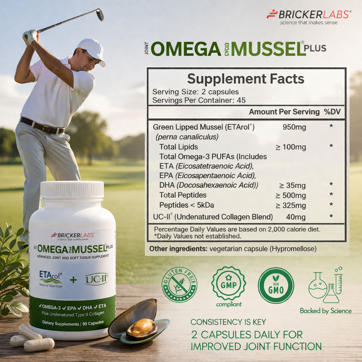 Omega Cyclo-Mussel Plus™ | Premium NZ Green Lipped Mussel plus UC-II 90ct
