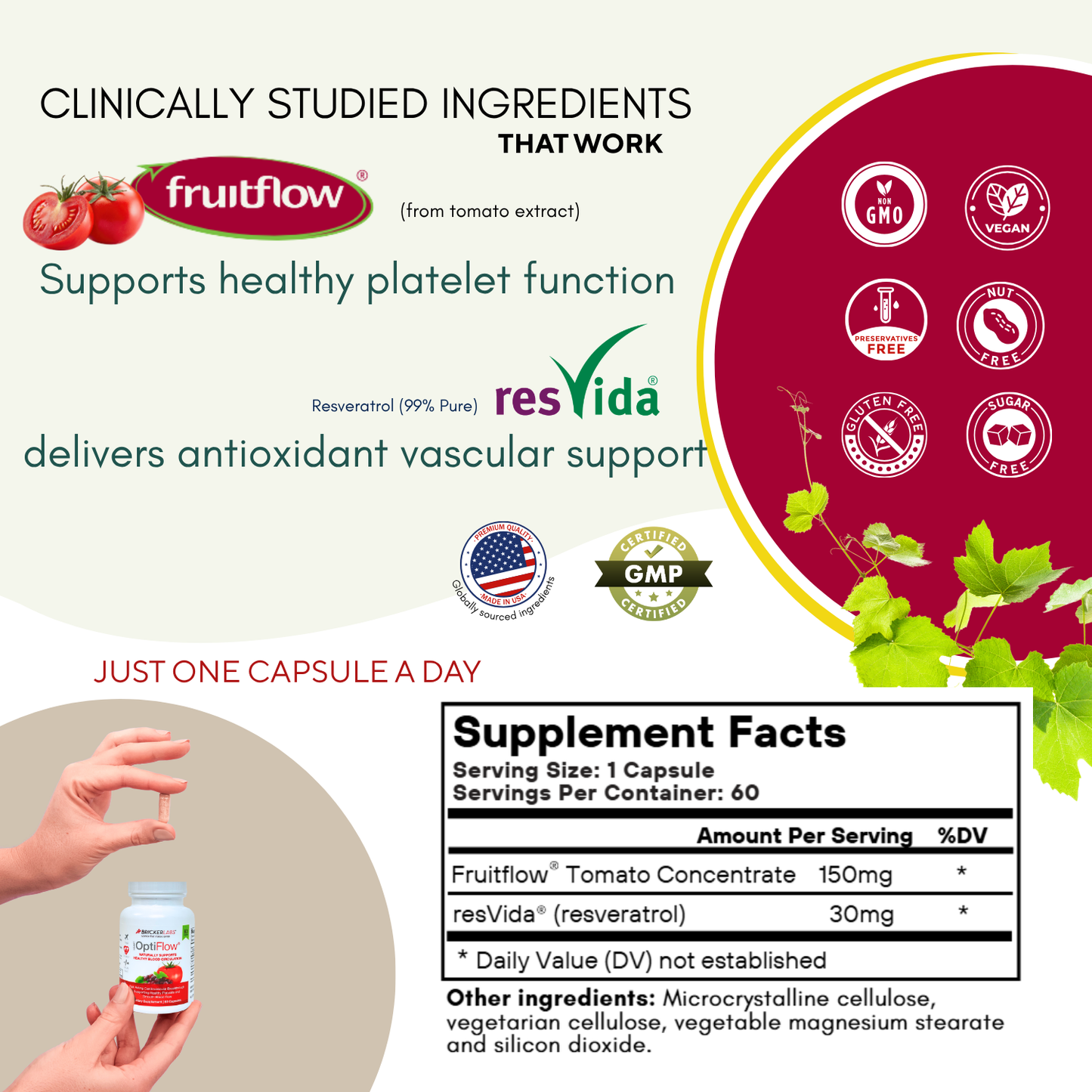 OptiFlow Blood Circulation Vitamins, Naturally Supports Healthy Blood Flow. Blood Optimizer Supplement