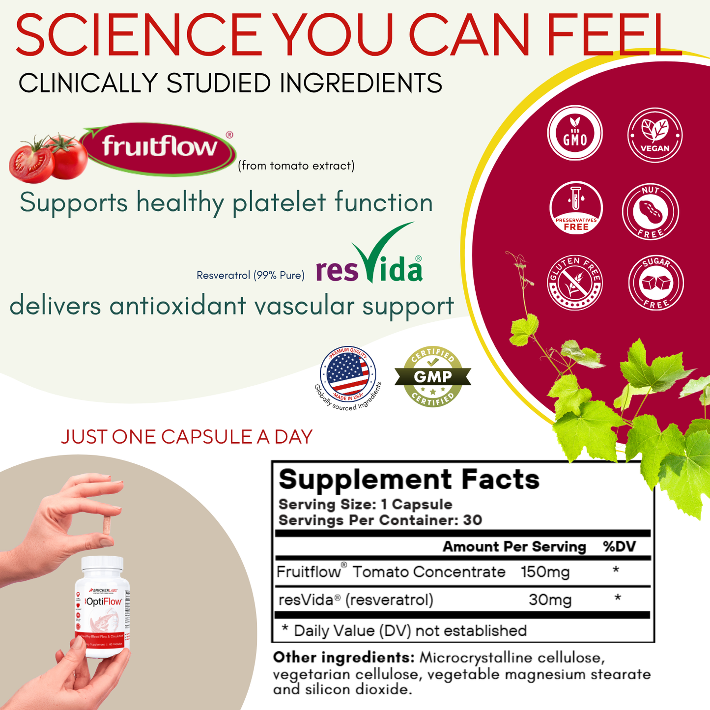 OptiFlow Blood Circulation Vitamins, Naturally Supports Healthy Blood Flow. Blood Optimizer Supplement